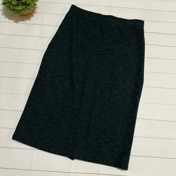 Simply Styled Black Green Plaid Stretch Long Modest Pencil Skirt Women’s Medium - Picture 1 of 5